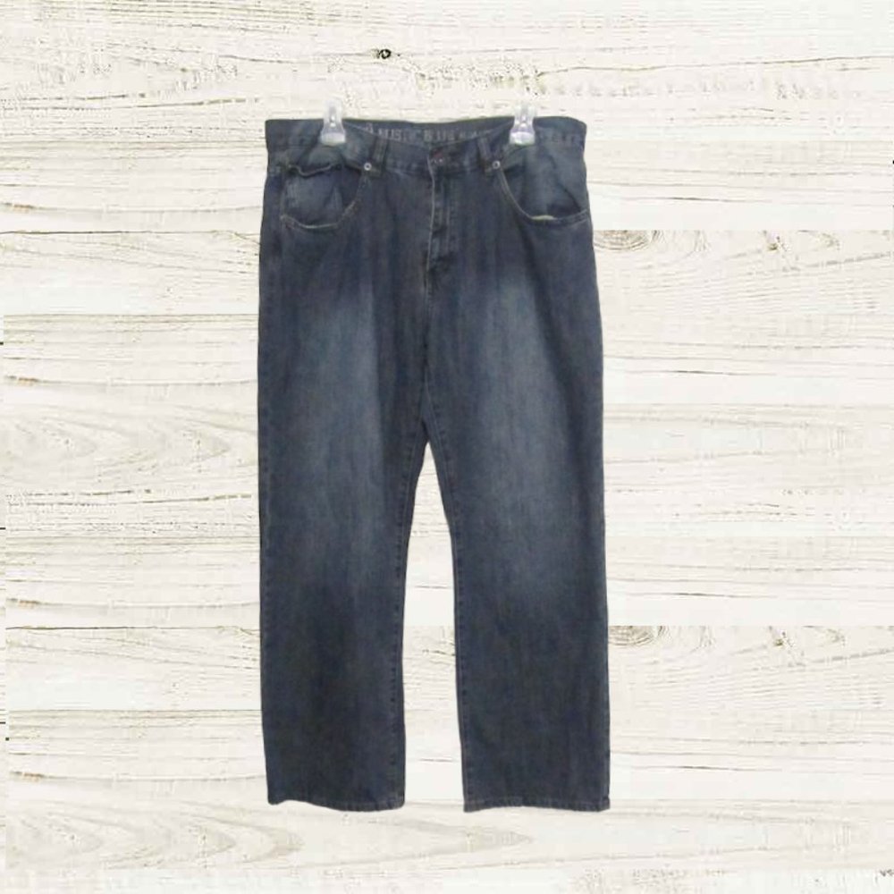 Rustic Blue Mens size 38x30  jeans slim straight legs dk blue stone wash